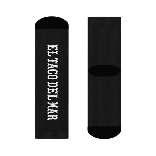 El Taco Del Mar Crew Socks — Black Text Logo Casual Streetwear Socks