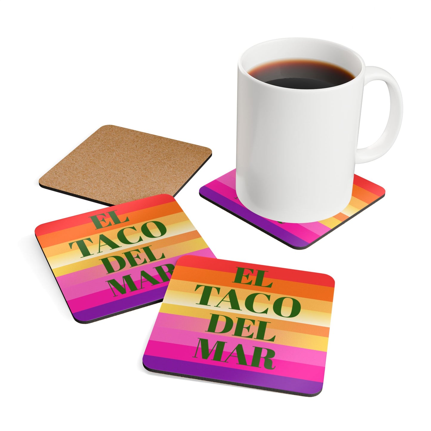 “El Taco Del Mar” Original Rainbow Striped Drink Coasters (Set)