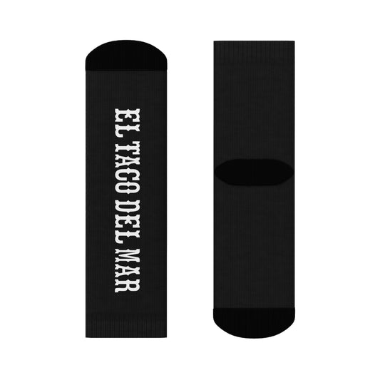 El Taco Del Mar Crew Socks — Black Text Logo Casual Streetwear Socks