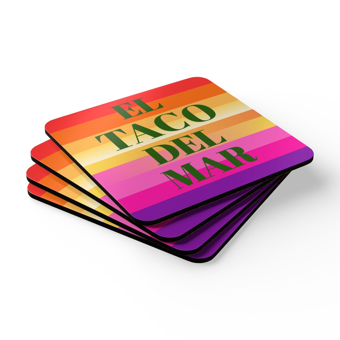 “El Taco Del Mar” Original Rainbow Striped Drink Coasters (Set)