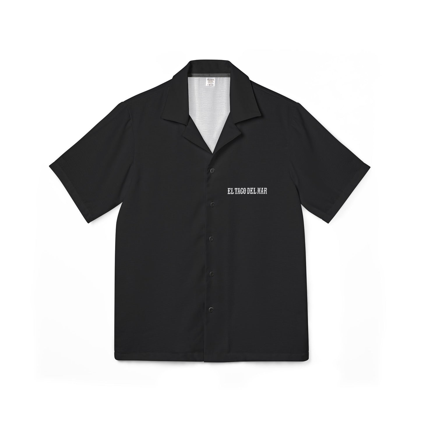 Men's Black Camp Shirt — Minimal 'EL TACO DEL MAR' Logo Hawaiian Shirt